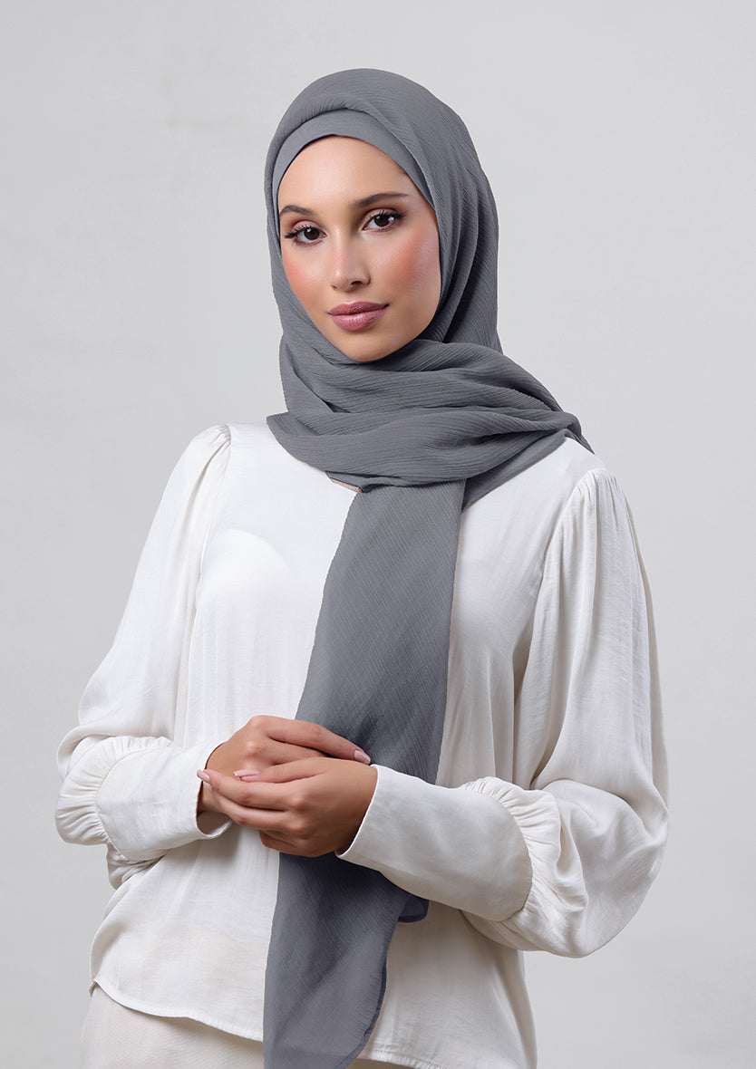 Pewter Grey-Plain Crinkled Chiffon