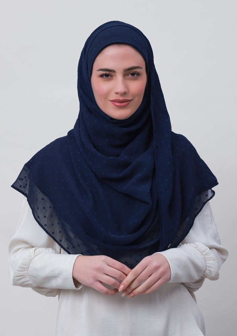 Captain Blue-Plain Mosaic Butti Chiffon - BOKITTA Hijab